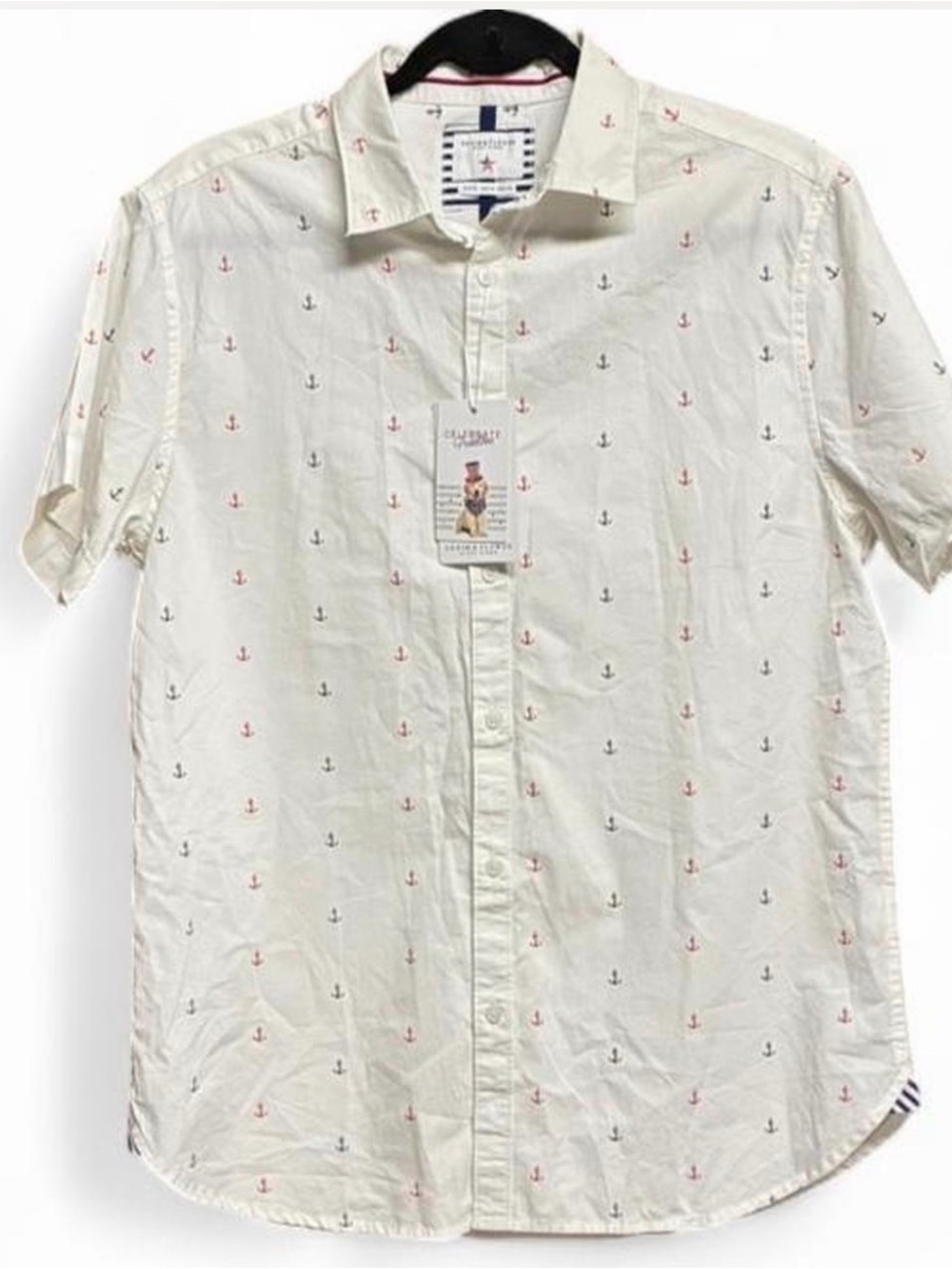 Denim and Flower Ricky Singh White Button-Up Shirt with Anchor Print